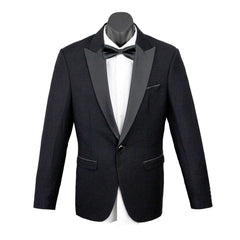 Edward Pin Dot Fine Texture Boys Jacket with Satin BLACK