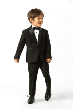 Heston Fine Twill Plain Shawl Lapel Boys Jacket Black