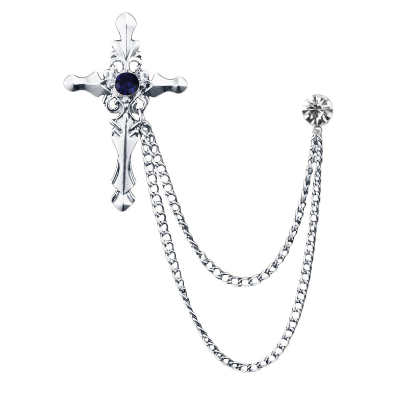 Lapel Chain Pin/ Collar Pin Navy Silver Cross lapel Pin – Reuben F