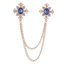 Lapel Chain Pin/ Collar Pin Gold Regal Blue Rhinestone Collar Pin