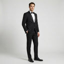 Heston Fine Twill Plain Shawl Lapel Jacket Black | Same as first image, but have the model standing side on or at an angle towards the camera.