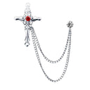 Lapel Chain Pin/ Collar Pin Red Silver Cross Lapel Pin