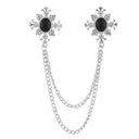 Lapel Chain Pin/ Collar Pin Silver Regal Black Rhinestone Collar Pin