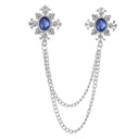 Lapel Chain Pin/ Collar Pin Silver Regal Blue Rhinestone Collar Pin
