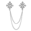 Lapel Chain Pin/ Collar Pin Silver Regal White Rhinestone Collar Pin