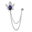Lapel Chain Pin/ Collar Pin Silver Wings/Royal Blue Rhinestone Lapel Pin