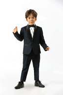 Max Fine Micro Texture Boys Suit Navy