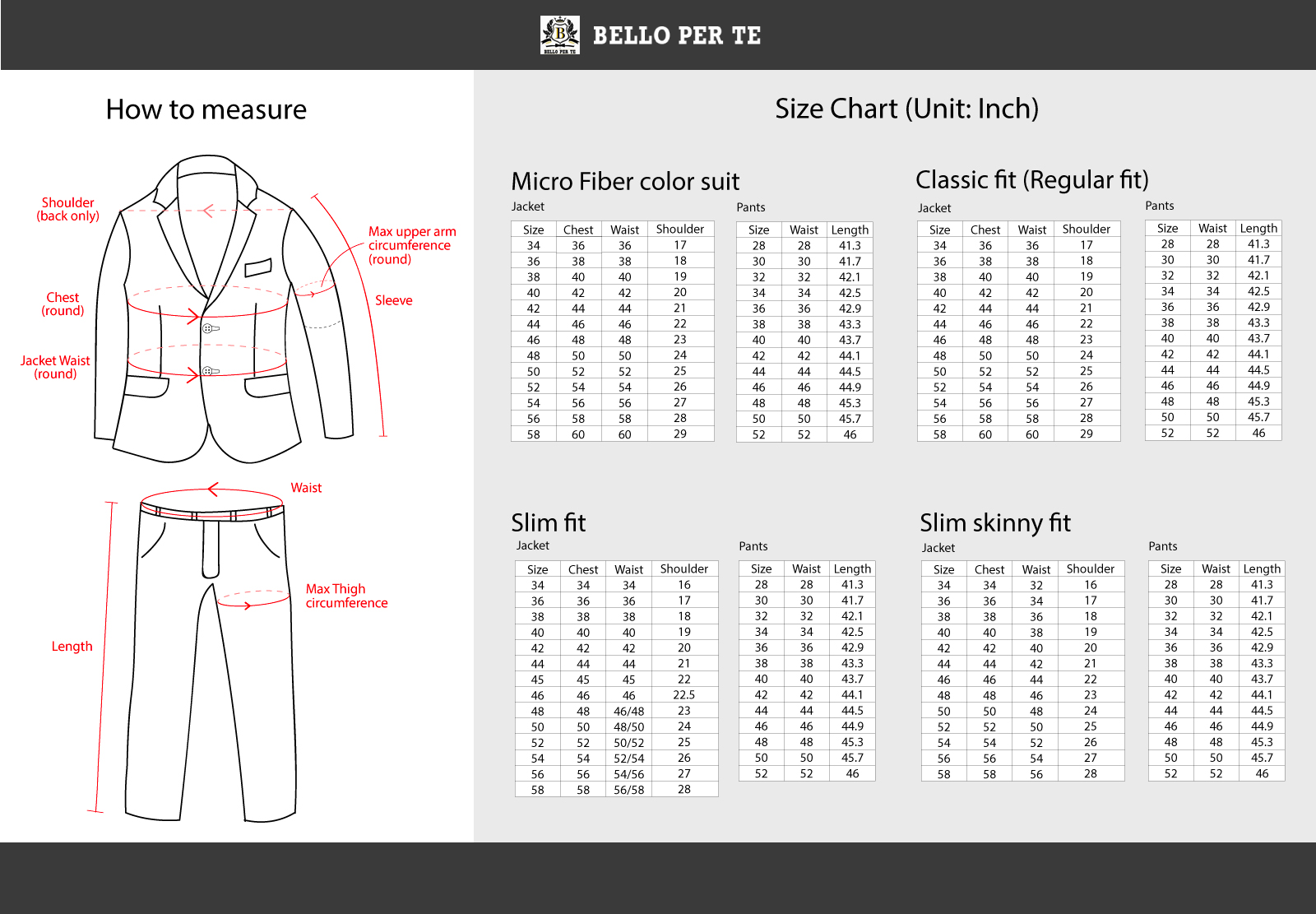 Le Suit Size Chart Minimalis