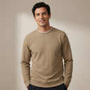 1002 Waffle Crew Knit Top - Camarel | Use the selected product image as the exact product identity and material reference, not as a composition to copy.