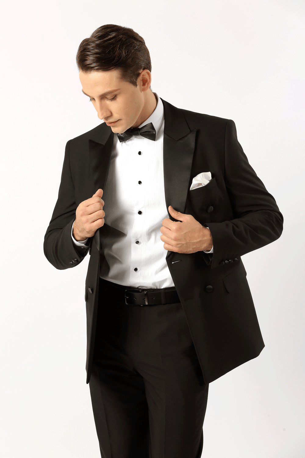 Arlo Double Breasted with Satin Lapel Jacket Black
