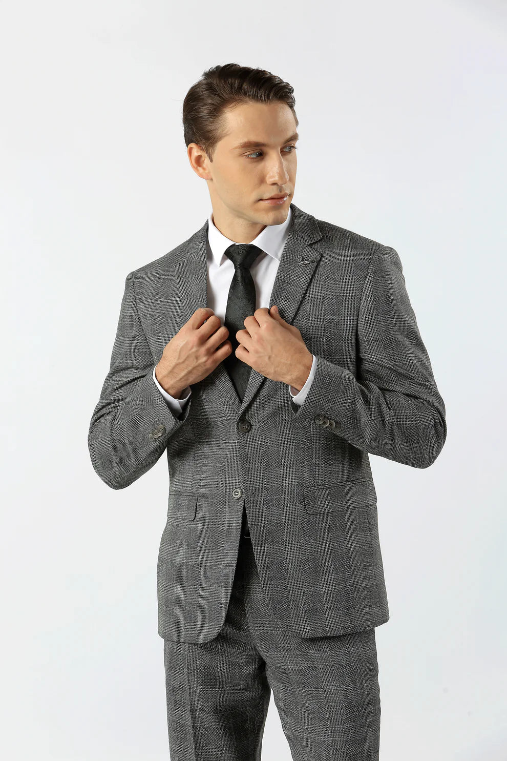 Harper Textured Check Suit Steel