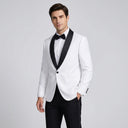Anthony Fine Twill Plain Dinner Jacket-Ivory Black Ivory | Place the product on to a male model standing in a studio on a light grey background.