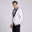 Anthony Fine Twill Plain Dinner Jacket-Ivory Black Ivory | Same as first image, but have the model standing side on or at an alternative angle towards the camera.