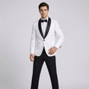 Anthony Fine Twill Plain Dinner Jacket-Ivory Black Ivory | Same again, but the model is now standing in a completely different pose.