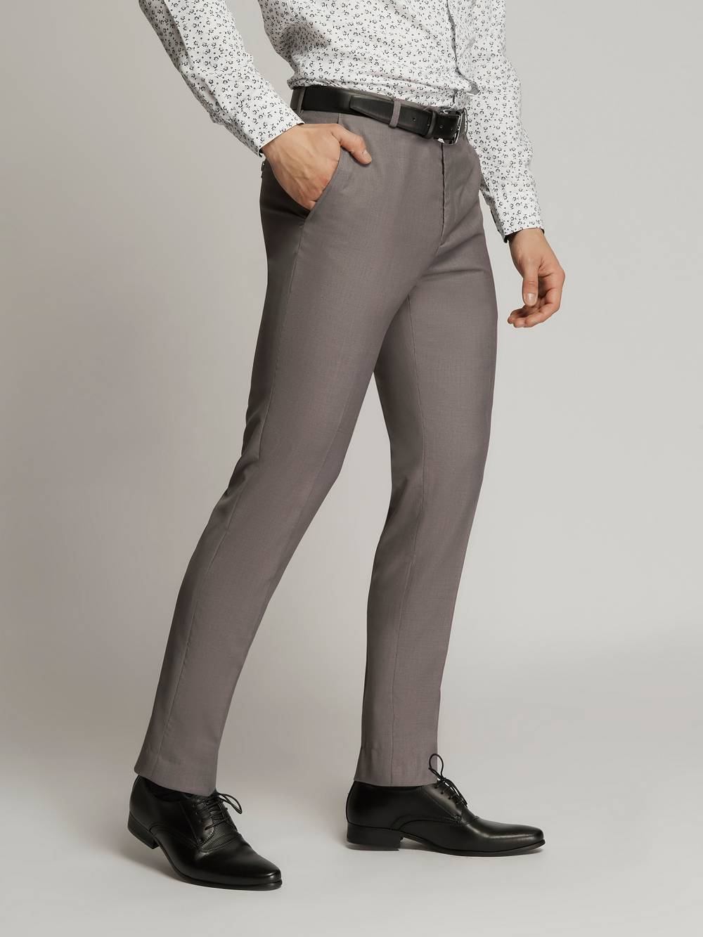 James Fine Twill Plain Flatfront Trousers Grey