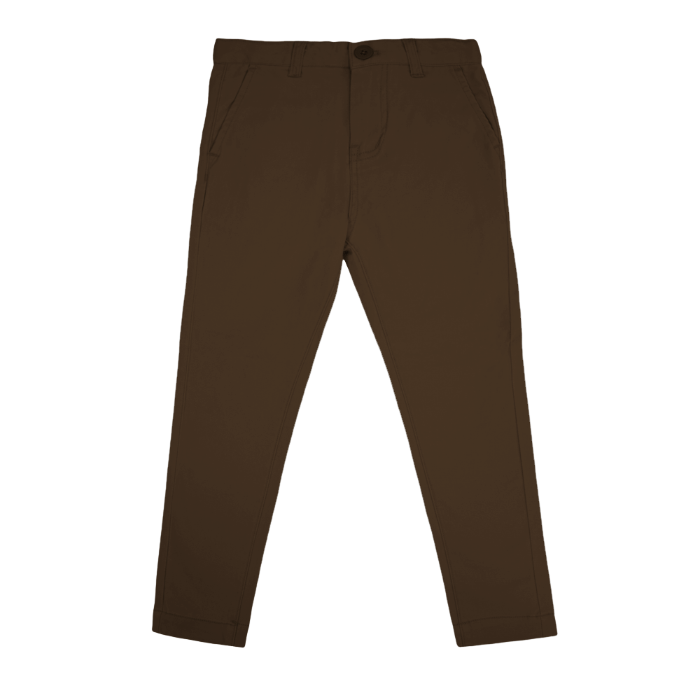 Boys Ledger Peach Finish Fine Cotton Drill Slim Fit Chino BROWN