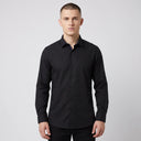 Bamboo Classic Shirt Black | Man wearing this formal long sleeve shirt.