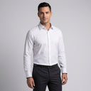 Bamboo Classic Shirt White | Man wearing this shirt. Do not copy the face of the visual reference.