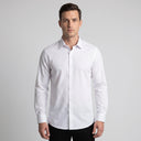 Bamboo Classic Shirt White | Man wearing this formal long sleeve shirt.