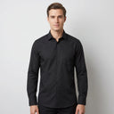 Bamboo Long Sleeve Shirt - Tapered Black | Man wearing this formal long sleeve shirt.