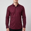 Bamboo Long Sleeve Shirt - Tapered Burgundy | Man wearing this formal long sleeve shirt.