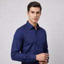 Bamboo Long Sleeve Shirt - Tapered Navy | Man wearing this formal long sleeve shirt.