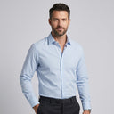 Bamboo Shirt with Stretch Sky | Man wearing this shirt. Do not copy the face of the visual reference.