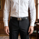 Buckle Belt in Box Set - Black Box BLACK/BROWN | Place this belt on a male model wearing formal trousers and a tucked in formal shirt.