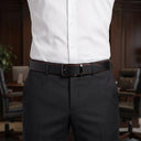 Buckle Belt in Box Set - Black Box BLACK/TAN | Place this belt on a male model wearing formal trousers and a tucked in formal shirt.