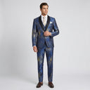 Constellation Dinner Jacket with Shawl Lapel Blue | Place the product on to a male model standing in a studio on a light grey background.