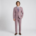 Edison Windowpane Check Jacket Garnet | Place the product on to a male model standing in a studio on a light grey background.