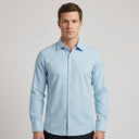 Eli Fine Twill Long Sleeve Shirt ICE BLUE | Man wearing this formal long sleeve shirt.