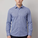 Elija Pure Cotton Long Sleeve Shirt DENIM | Man wearing this formal long sleeve shirt.