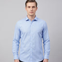 Elija Pure Cotton Long Sleeve Shirt SKY | Man wearing this formal long sleeve shirt.