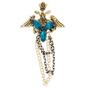 Lapel Chain Pin/ Collar Pin Gold Crown/Blue Rhinestone Lapel Pin