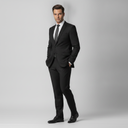 Harry Super Fine Twill Plain Jacket Black | Same again, but the model is now standing in a different pose.