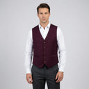 Harry Super Fine Twill Plain Vest MAROON | A man wearing this vest. He should be standing on a light grey studio background.
