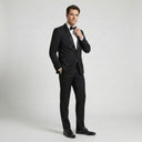 Heston Fine Twill Plain Shawl Lapel Jacket Black | Same again, but the model is now standing in a different pose.