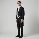 Heston Ogl Tails Jacket Black | Same as first image, but have the model standing side on or at an alternative angle towards the camera.