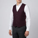 Houston Hopsack Weave Stretch Vest BURGUNDY | A man wearing this vest. He should be standing on a light grey studio background.