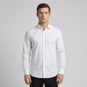 Hugo Poplin Long Sleeve Shirt Ivory | Man wearing this formal long sleeve shirt.