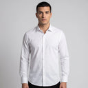 Hugo Poplin Long Sleeve Shirt White | Man wearing this formal long sleeve shirt.