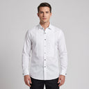 Jasper Poplin Long Sleeve Dinner Shirt-Regular Collar White | Man wearing this formal long sleeve shirt.