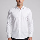 Jessie Fine Twill Long Sleeve Shirt WHITE | Man wearing this formal long sleeve shirt.