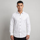 King Size Levi Fine Twill Long Sleeve Shirt WHITE | Man wearing this formal long sleeve shirt.