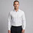 King Size Lucas Fine Twill Long Sleeve Shirt IVORY | Man wearing this formal long sleeve shirt.