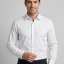 King Size Lucas Fine Twill Long Sleeve Shirt WHITE | Man wearing this formal long sleeve shirt.