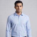 Leo Pure Cotton Long Sleeve Shirt SKY | Man wearing this formal long sleeve shirt.