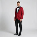 Leonardo Brocade Dinner Jacket DEEP Red | Same as first image, but have the model standing side on or at an alternative angle towards the camera.