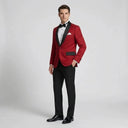 Leonardo Brocade Dinner Jacket DEEP Red | Same again, but the model is now standing in a completely different pose.